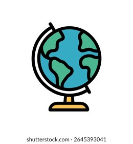 World globe sitting on a stand. Icon symbol illustration