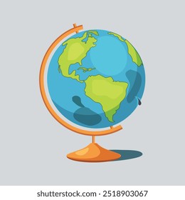 World globe with stand 3d vector icon on white background. Globe of planet Earth for concept of kids learning or world traveling