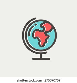 World globe with stand icon thin line for web and mobile, modern minimalistic flat design. Vector icon with dark grey outline and offset colour on light grey background.