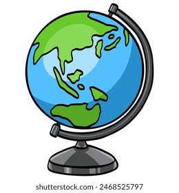 World Globe with Stand School Earth Map Doodle Illustration