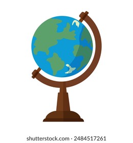 World globe with stand. School map of the Earth. Object for study Element of education and traveling. Vector isolated on white background.