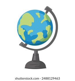 World globe with stand. School map of the Earth. Object for study Element of education and traveling. Vector isolated on white background.