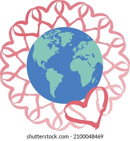 World globe surrounded by love hearts
