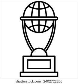 Trofeo Mundial Globe, icono de premio premium en estilo de línea. Símbolo de logro de alto nivel de calidad