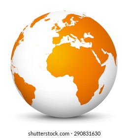 World Globe vector Icon - Fresh orange colour with smooth shadows. Earth, Planet, Sphere.