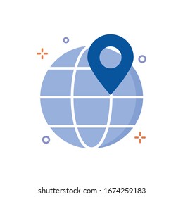 Ilustración del vector del globo mundial. Icono de Compras y comercio electrónico Flat. 