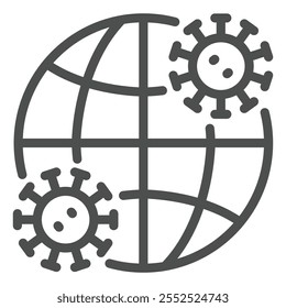 World globe with virus line icon, coronavirus concept. Vector graphics. Planet and bacteria sign on white background, outline style icon for mobile or web design