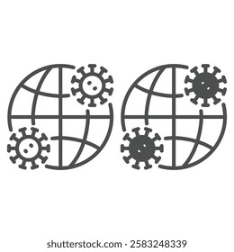 World globe with virus line and solid icon, coronavirus concept. Vector graphics. Planet and bacteria sign on white background, outline style icon for mobile or web design