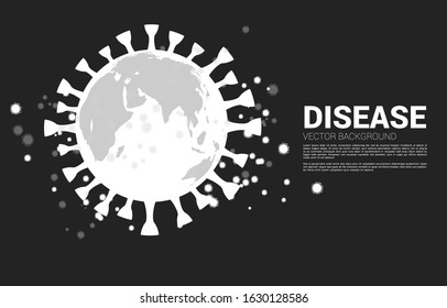 World Globe in wuhan virus  shape and  particle of  Corona virus background. Concept for flu sickness and illness.