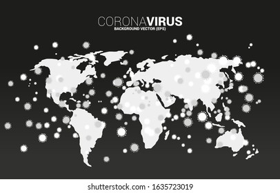 World Globe in wuhan virus  shape and  particle of  Corona virus background. Concept for flu sickness and illness.