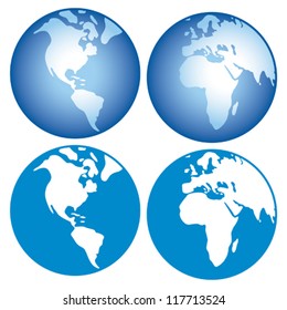 world globes icons showing earth with all continents