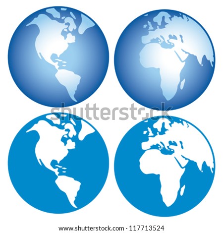 world globes icons showing earth with all continents