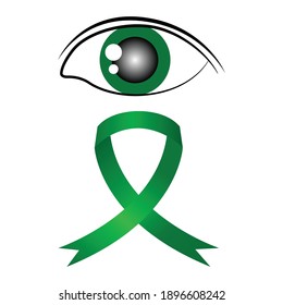 world glocoma week. Sore human eye and green tape. Graphic elements for design. Vector illustration.