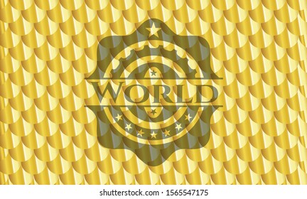 World gold badge. Scales pattern. Vector Illustration. Detailed.