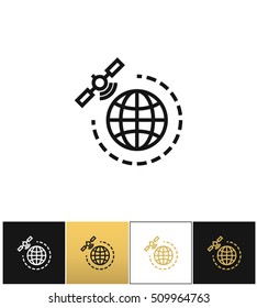 World gps satellite vector icon. World gps satellite pictograph on black, white and gold background