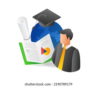 A world graduate student in isometric and flat illustration
