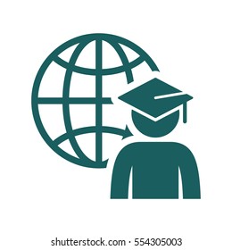world graduating cap student globe icon on white background
