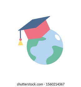 world graduation hat school education learning flat style vector illustration