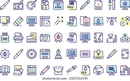 World graphics day icons collection is a vector illustration with editable stroke.