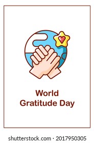 World Gratitude Day Greeting Card With Color Icon Element. Expressing Respect To Others. Postcard Vector Design. Decorative Flyer With Creative Illustration. Notecard With Congratulatory Message