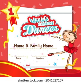 World greatest dancer certificate template illustration