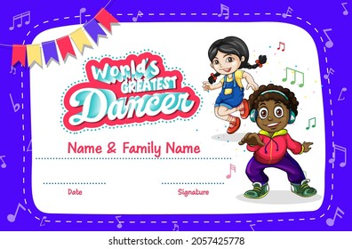 World greatest dancer certificate template illustration