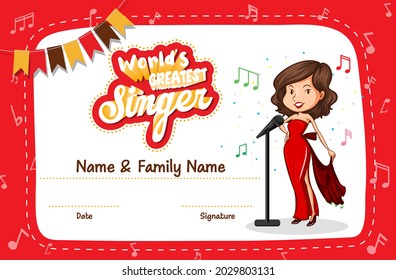 ilustración de certificado de cantante más grande del mundo