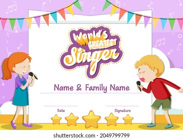World greatest singer certificate template illustration