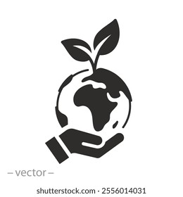 world green ecology concept, earth day icon, globe with sapling, save clean environment, flat vector illustration eps10