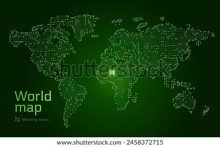 World Green Ligth Map Shown in a Microchip Pattern. E-government. Microchip Series