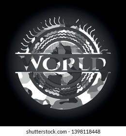 World grey camouflaged emblem. Vector Illustration.