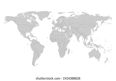 World grey map isolated on white background. Political wolrd map design. Vector stock