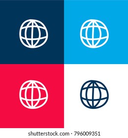 World grid hand drawn symbol four color material and minimal icon logo set in red and blue