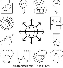 World grid, SEO icon in a collection with other items