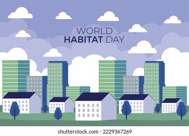 world habitat day card with buildings