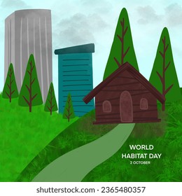 World habitat day. Cartoon style illustration. hand drawn for greeting, design On 2 October