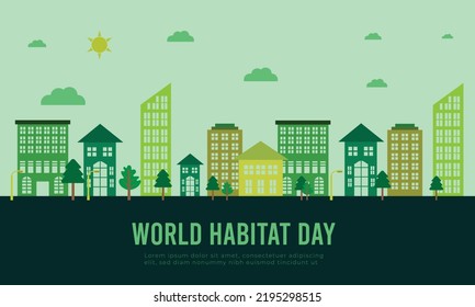 World habitat day flat design background with the clean city, natural tree