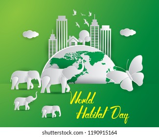 world habitat day illustration world habitat day illustration vector world habitat day paper art illustration vector