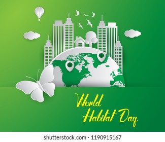 world habitat day illustration world habitat day illustration vector world habitat day paper art illustration vector