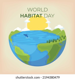 world habitat day lettering card with whale