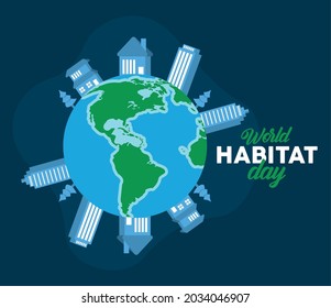 world habitat day message with planet