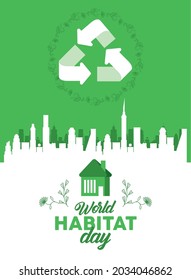 world habitat day postcard with recycle