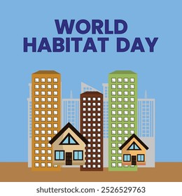 World Habitat Day poster design, mountains and houses tree vector illustrations, Environment poster