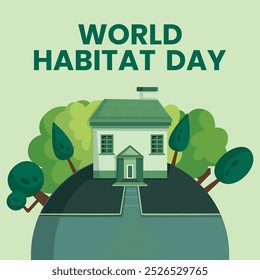 World Habitat Day poster design, mountains and houses tree vector illustrations, Environment poster