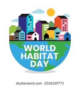 World Habitat Day poster design, mountains and houses tree vector illustrations, Environment poster