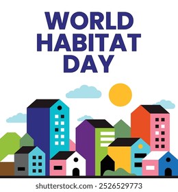 World Habitat Day poster design, mountains and houses tree vector illustrations, Environment poster