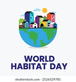 World Habitat Day poster design, mountains and houses tree vector illustrations, Environment poster