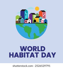 World Habitat Day poster design, mountains and houses tree vector illustrations, Environment poster