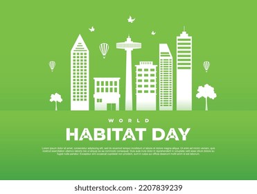 World habitat day with sky scrapper isolated on green background.