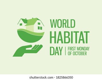 World Habitat Day Vector. Hand With Green House Icon. Abstract Realty Icon Vector. Home Simple Clip Art. Green Housing Icon Vector. Habitat Day Poster, First Monday Of October. Important Day